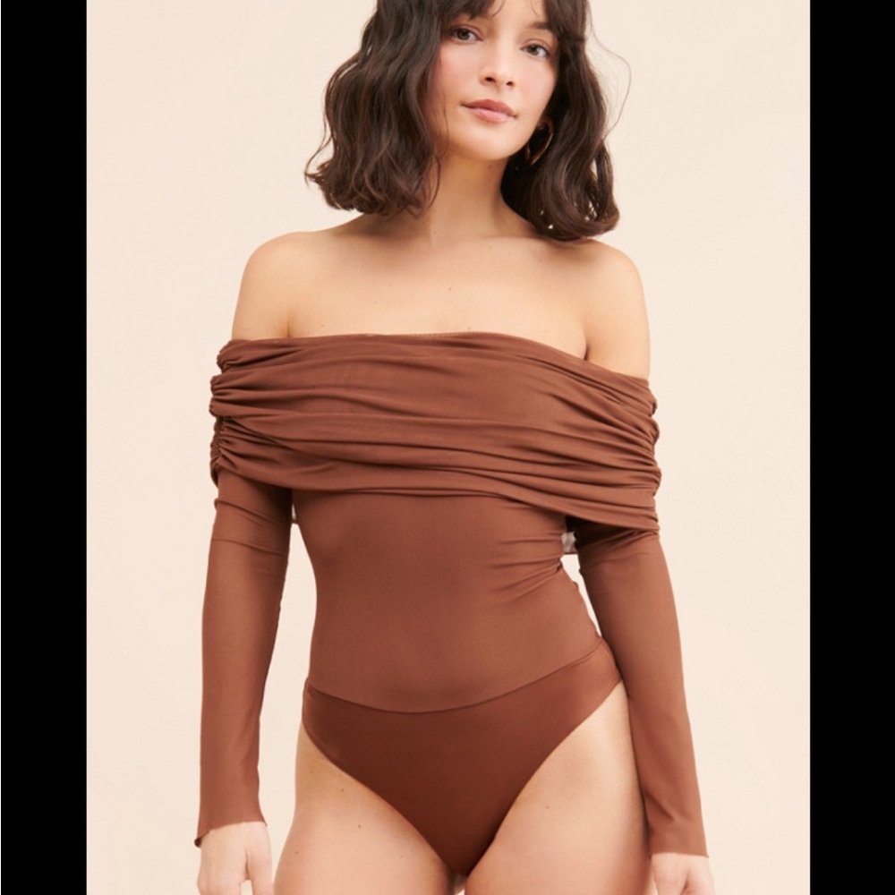 AFRM Camel Off-Shoulder Bodysuit